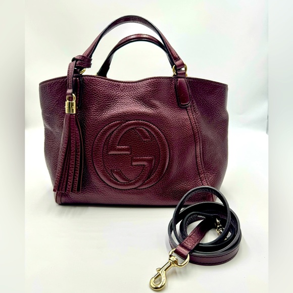 Auth Gucci Small Metallic Purple Leather Cellarius Convertible Soho Tote Bag - Picture 1 of 16